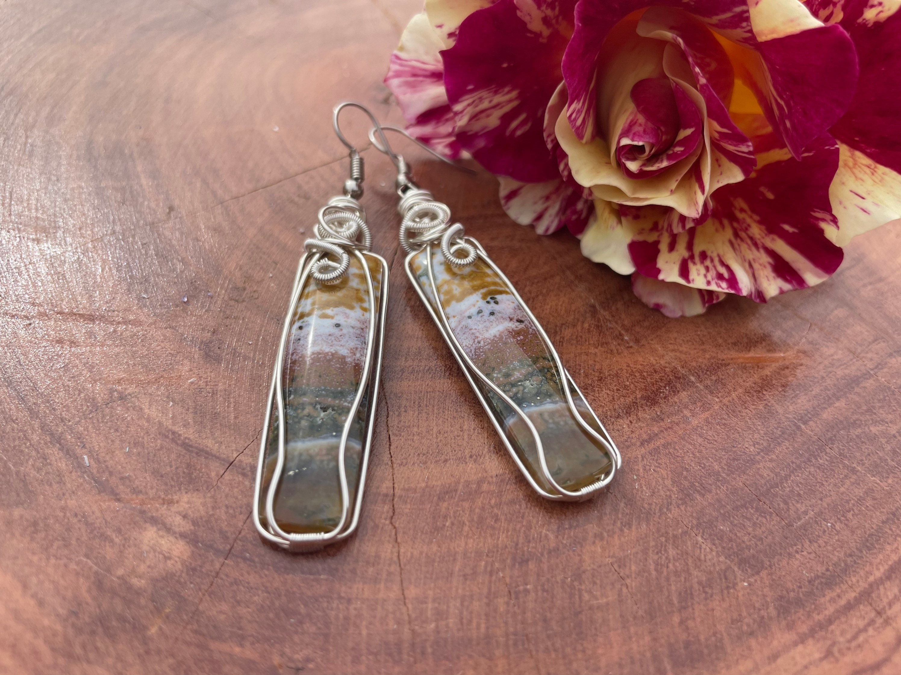 オーシャンジャスパーイヤリング - Etsy 日本