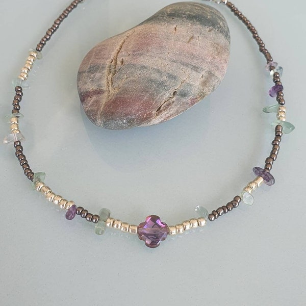 Choker colorful fluorite natural, necklace natural beads, gift for her