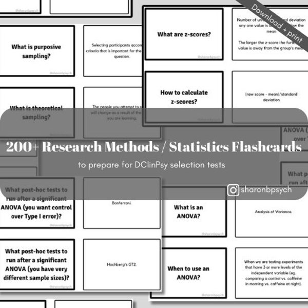 Psychology Research Methods and Statistics Revision Flashcards - DClinPsy Selection tests