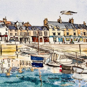 Panoramic Anstruther Seafront, Landscape Fine Art Giclée Signed Limited Edition Landscape Print, East Neuk of Fife, Scotland.