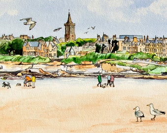 Large Panoramic St.Andrews West Sands, Fine Art Giclée Signed Limited Edition Landscape Print, Fife, Scotland.
