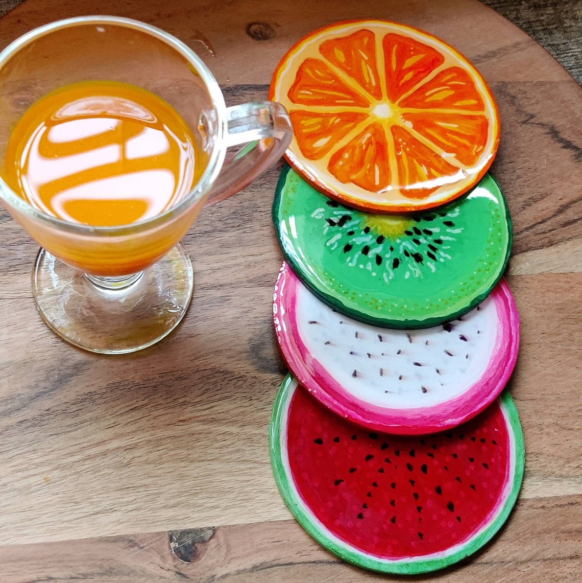 Quirky handmade Fruit coasters set of 4 Etsy