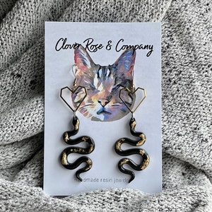 Geometric Heart w/ Gold Leaf Serpent Earrings