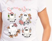 Summerween Ghosts, Girly Ghost Tee, Women's T-Shirt, Summer ween T-Shirt, Spooky Summer Top, Cute Ghost Graphic Tee