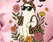 Floral Ghost Halloween Top: Leopard Print, Pink Flowers. Gift for Her