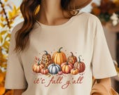 Pumpkin Tee, It's Fall Ya'll Cute Pumpkin Top: Leopard Print, Fall Style Gift