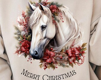 Floral Christmas Horse Sweatshirt, Arabian Horse Lover Gift