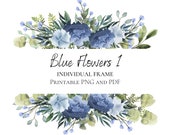 Blue Flowers, Blue Border Garden Flowers, Printable Floral clipart