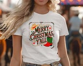 Merry Xmas Y'all, Cowgirl T-Shirt, Western Christmas, Rodeo Tee