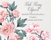 Peony Clipart, Pink Peonies, Floral Clipart, Wedding Graphics, Decorative Florals for Scrapbooking Stickers