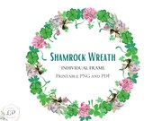 Shamrock Wreath, Shamrock Garland, Floral Clipart, Journal Stickers, Country Garden, Wedding Invite