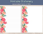 Tropical Stationery, Tropical Flowers Letter Paper, Printable Writing Paper