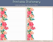 Tropical Stationery, Tropical Flowers Letter Paper, Printable Writing Paper