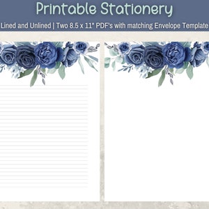 Papel de escribir floral azul marino Papelería azul marino elegante imprimible