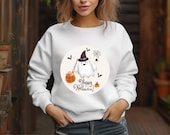 Halloween Ghost Sweatshirt: Happy Ghost, Spooky Season Women's Graphic Tee