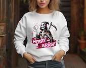 Merry & Bright Skeleton Sweatshirt: Halloween Graphic Crewneck