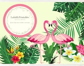 Pink Flamingo Clipart, Tropical Flamingos and flowers invite or card design clipart