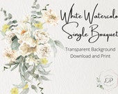 White Flowers, Single Bouquet, White Floral bouquet, Printable wedding graphics
