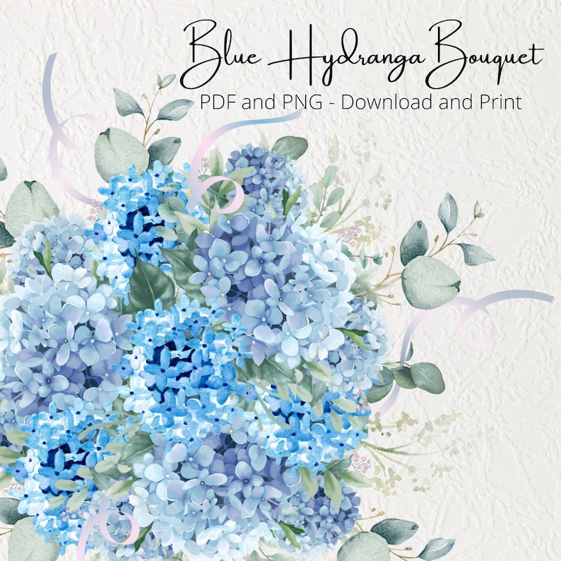 Hydrangea Single Bouquet Blue Hydrangea Graphic, Wedding Printable