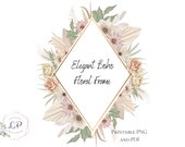 Elegant Boho Flower Clipart, Boho Flowers Frame, Watercolor Flower Frame, Boho Flower, Elegant Wedding Clipart