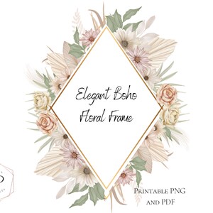 Elegant Boho Flower Clipart Frame, Wedding Invitations & Decor, Flower Printable PNG