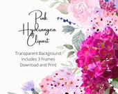 Hydrangea Clipart, Pink Hydrangea Flower Clipart, Printable Wedding Florals