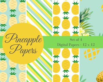 Ananas Papiers imprimables Papiers numériques Scrapbook Papiers Ananas tropicaux Imprimable PDF Téléchargement instantané