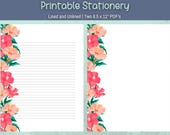 Tropical Stationery, Flower Letter Paper, Printable Pages, Flower Writing Paper, 8.5x11 Lined and Unlined Pages