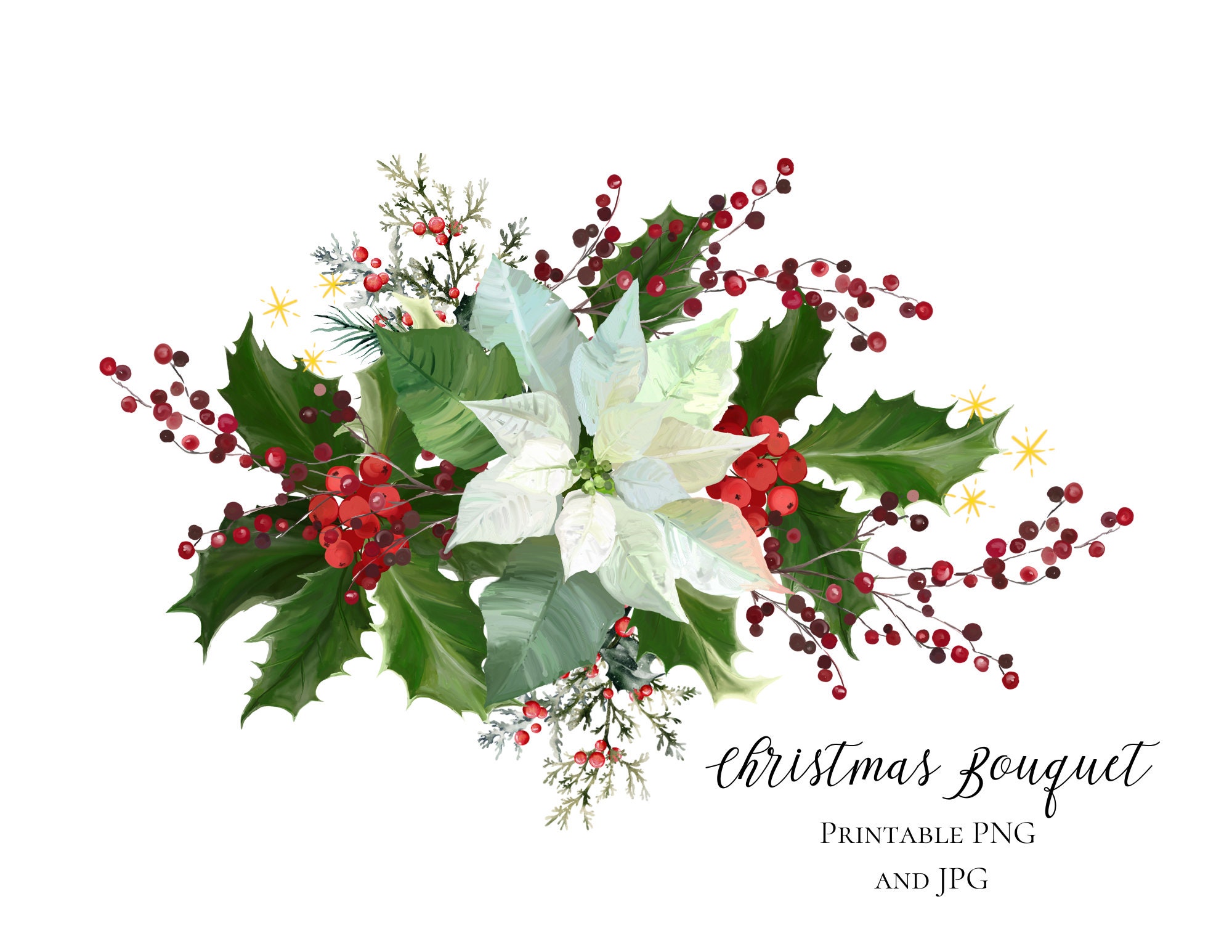 christmas-floral-bouquet-winter-weddings-poinsettia-and-holly-floral-clipart-use-to-create-cards-invites-and-home-decor-etsy