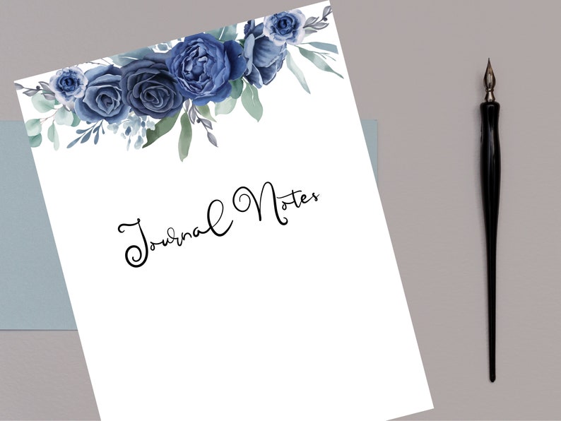 Navy Blue Floral Stationery: Watercolor Notepaper, Lined/unlined ...