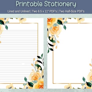 Yellow Rose Stationery: Printable Lined & Unlined Notepaper (PDF)