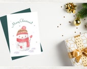 Christmas Snowman Printable Greetings Card, Set of 2 Watercolor Cards Printable PDF