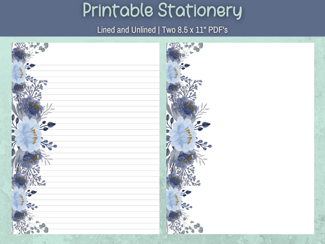 Pretty Note Paper Blue Blue Floral Printable Stationery: Watercolor Floral Notepaper ...