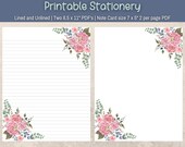 Dusty Pink Roses Stationery, Printable Botanical Floral Writing or Journal Paper