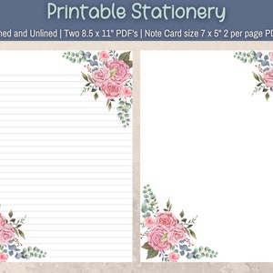 Dusty Pink Roses Stationery, Printable Botanical Floral Writing or Journal Paper
