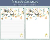 Happy New Year Printable Paper, Letter Writing Journal Pages, New Year's Eve Stationery