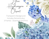 Blue Hydrangea, Hydrangea Clipart, Printable Stickers, Floral Stickers, Wedding Clipart