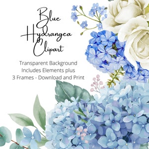 Hortênsia Azul, Clipart de Hortênsia, Adesivos para Imprimir, Adesivos Florais, Clipart de Casamento