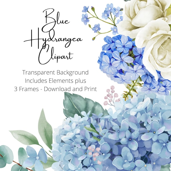 Blue Hydrangea, Hydrangea Clipart, Hydrangea Printable Stickers, Floral Clipart, Wedding Flowers