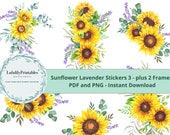 Sunflower Mini Bouquets, Yellow flowers clipart, Printable flower stickers, Flower card, invitation or craft Graphics