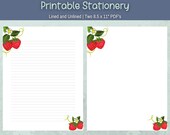 Strawberries Printable Note Paper Strawberry Stationery Lined and Unlined Printable Writing Paper