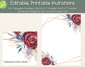 Floral Invitation Template, Burgundy Floral Custom Invite, Journal Pages Golden Wedding