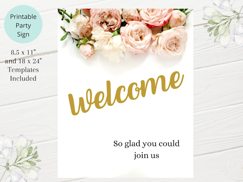 Welcome Sign Floral Printable Party Sign Entrance Sign Party - Etsy
