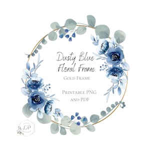 Cornice floreale con fiori blu polverosi, ghirlanda floreale blu, clipart matrimonio qualcosa di blu