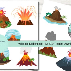 Volcano Clipart: Printable Watercolor Volcano Stickers (PDF & JPG)
