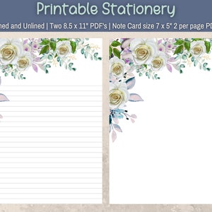 Floral Stationery Cream Roses, Printable Journal Pages or Writing Paper