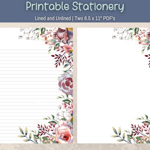 Floral Writing Paper Printable Stationery Note Pages or Journal Paper