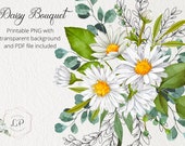 White Daisies, Daisy Bouquet, Daisy Flowers, Floral Clipart, Daisy Printable