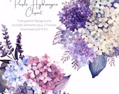 Purple Hydrangea Clipart: Watercolor wedding Clipart, Floral Stickers (Digital Download)