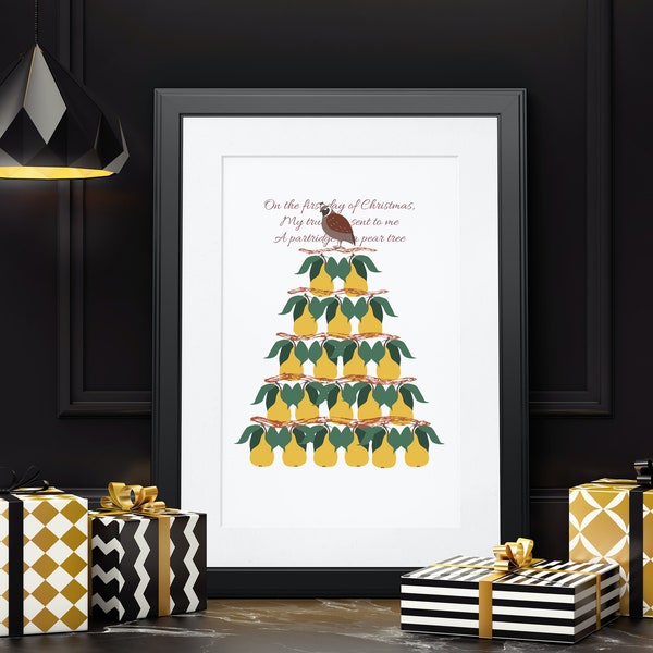 Printable Home Decor, Partridge In a Pear Tree Christmas Wall Art